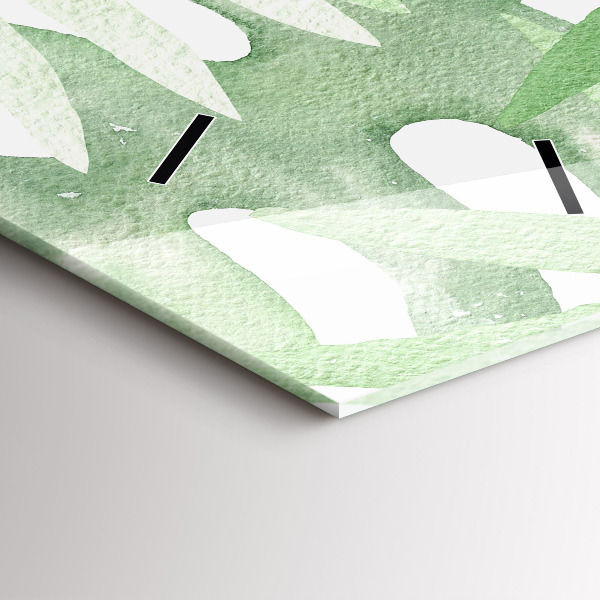 Modern vertical wall clock Green leaves