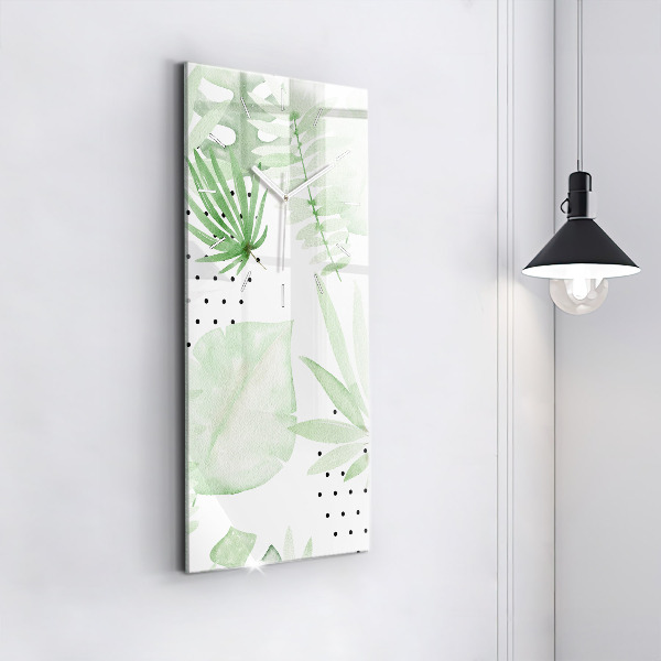 Modern vertical wall clock Green leaves