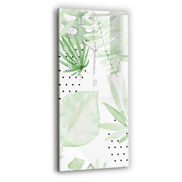 Modern vertical wall clock Green leaves