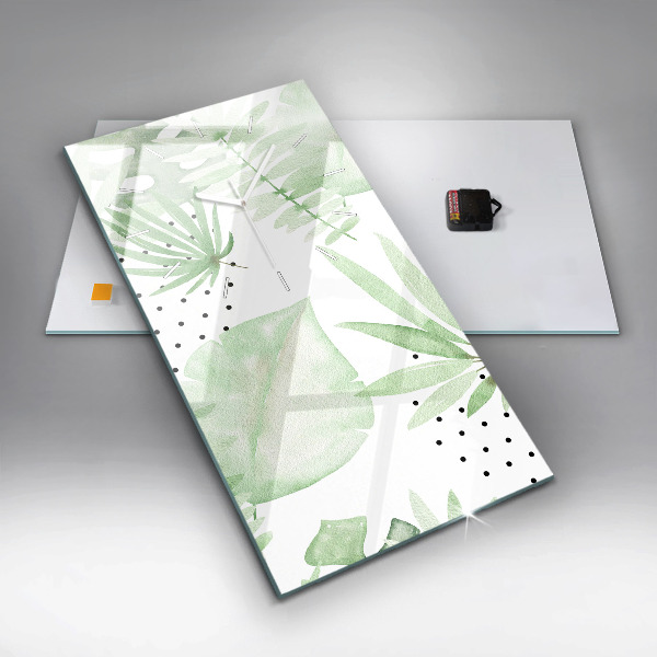 Modern vertical wall clock Green leaves