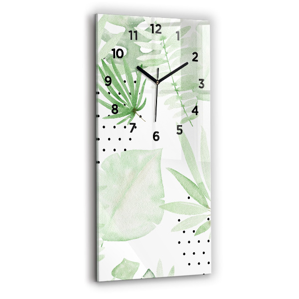 Modern vertical wall clock Green leaves