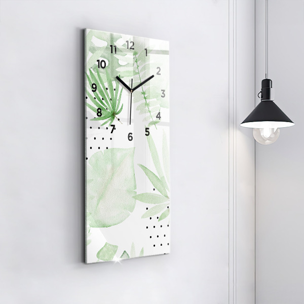 Modern vertical wall clock Green leaves
