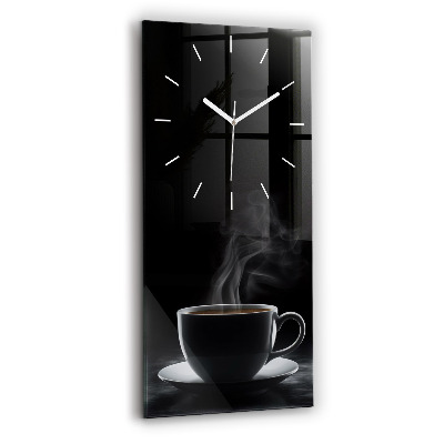 Modern vertical wall clock A cup of black coffee