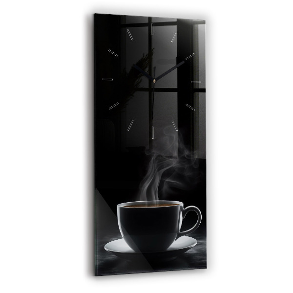 Modern vertical wall clock A cup of black coffee