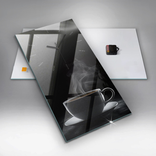Modern vertical wall clock A cup of black coffee