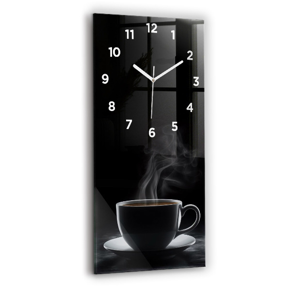 Modern vertical wall clock A cup of black coffee