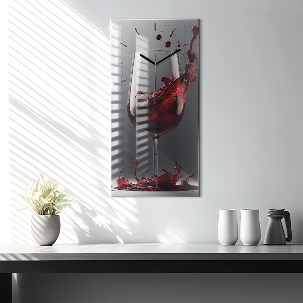 Modern vertical wall clock A glass of red wine