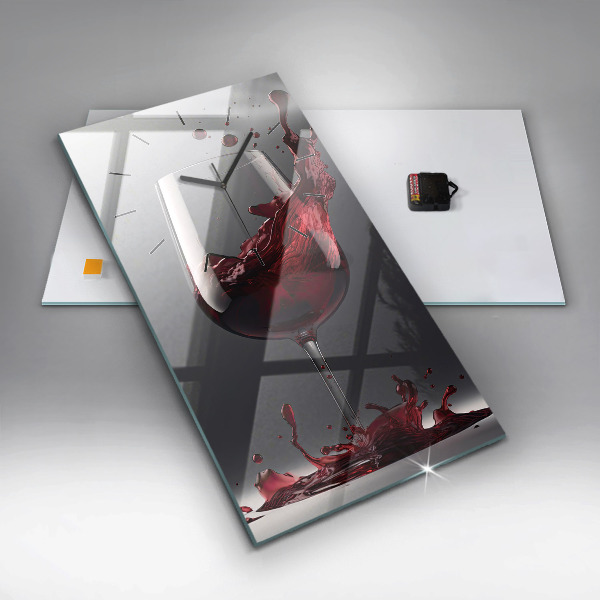 Modern vertical wall clock A glass of red wine