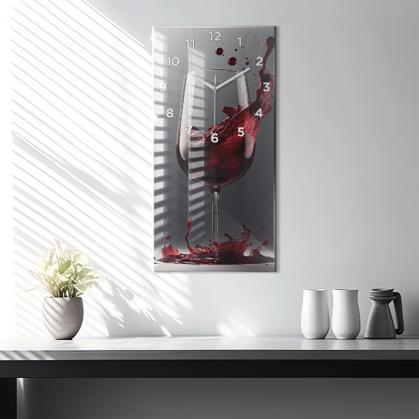 Modern vertical wall clock A glass of red wine