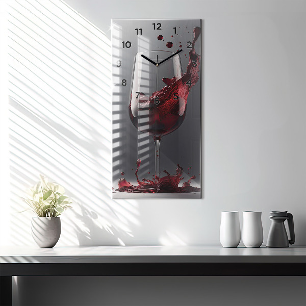 Modern vertical wall clock A glass of red wine