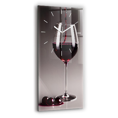 Modern vertical wall clock A glass of red wine