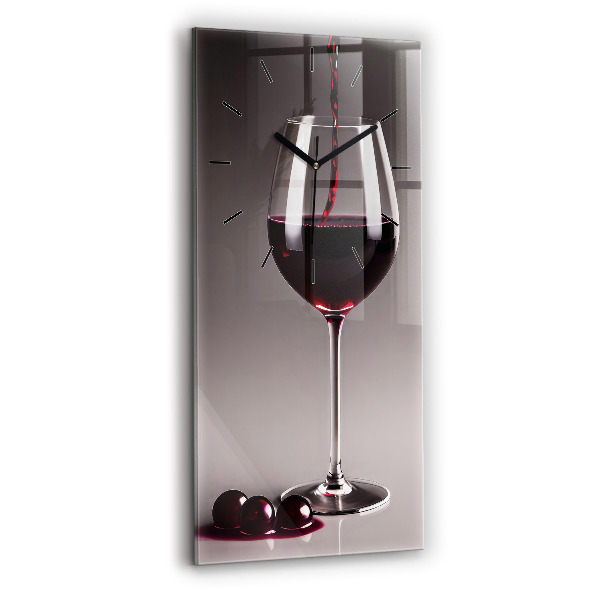 Modern vertical wall clock A glass of red wine