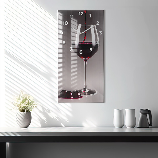 Modern vertical wall clock A glass of red wine