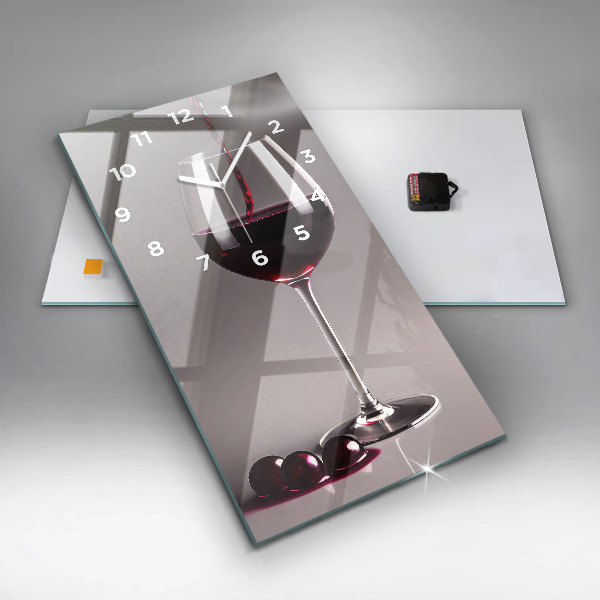 Modern vertical wall clock A glass of red wine