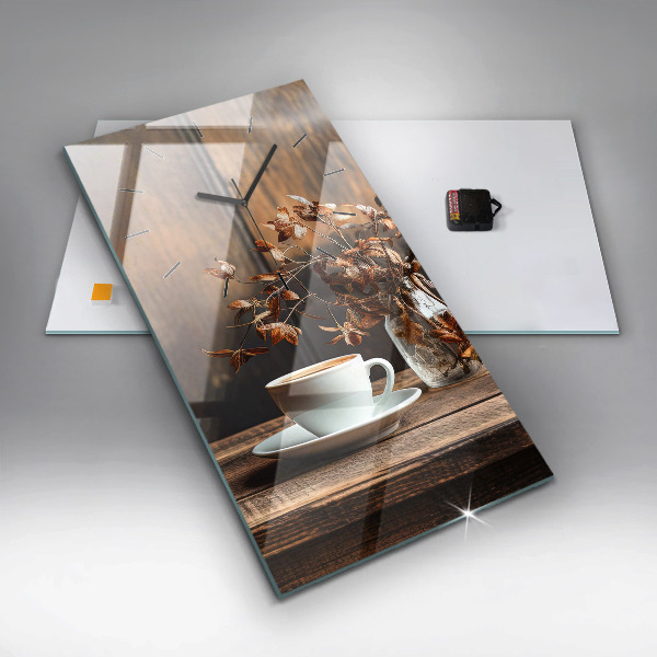 Modern vertical wall clock A cup of coffee