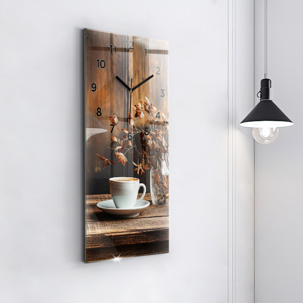 Modern vertical wall clock A cup of coffee