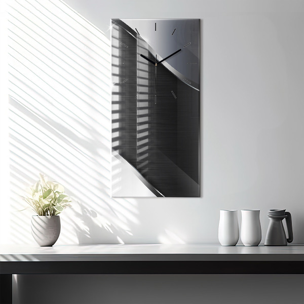 Modern vertical wall clock Black and silver lines