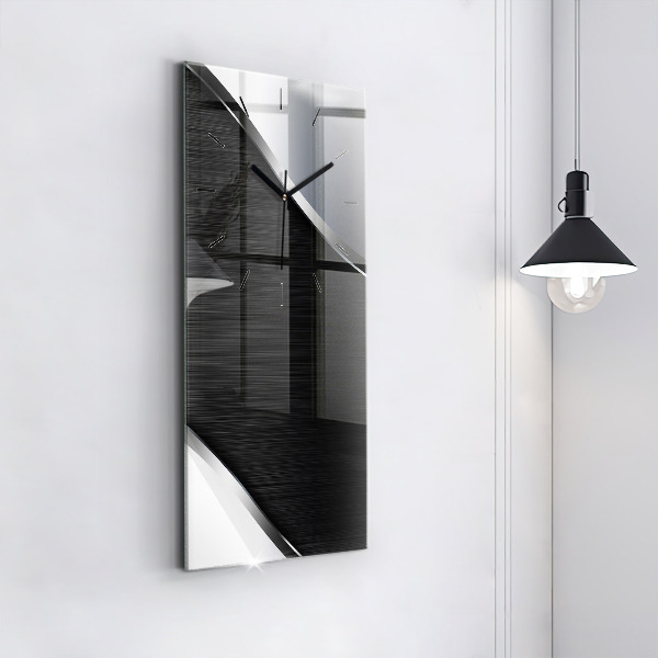 Modern vertical wall clock Black and silver lines