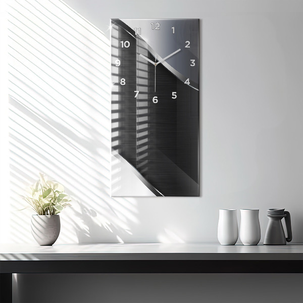 Modern vertical wall clock Black and silver lines