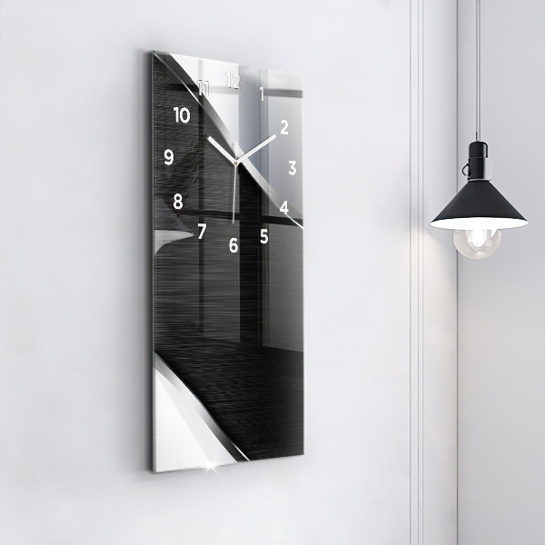 Modern vertical wall clock Black and silver lines