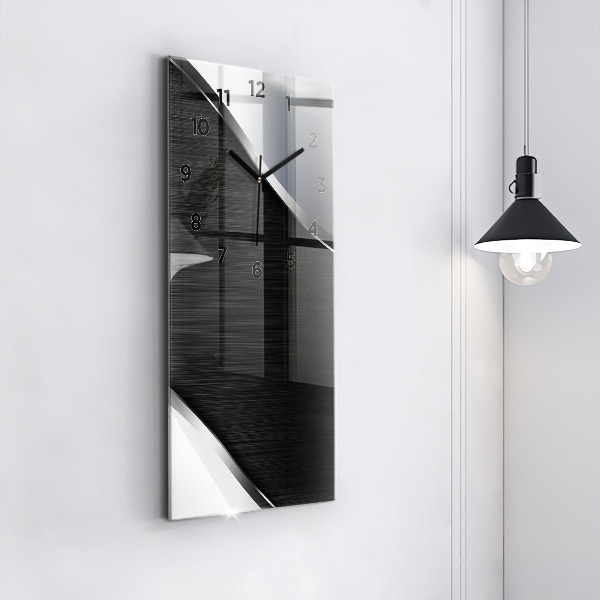 Modern vertical wall clock Black and silver lines