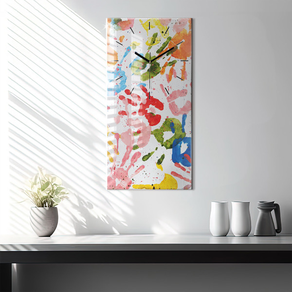 Modern vertical wall clock Children's handprints