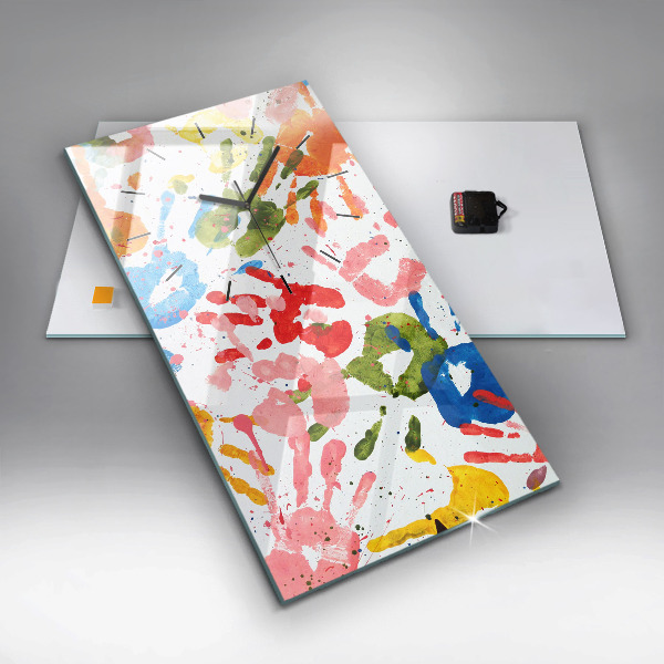 Modern vertical wall clock Children's handprints