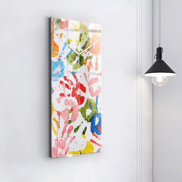 Modern vertical wall clock Children's handprints
