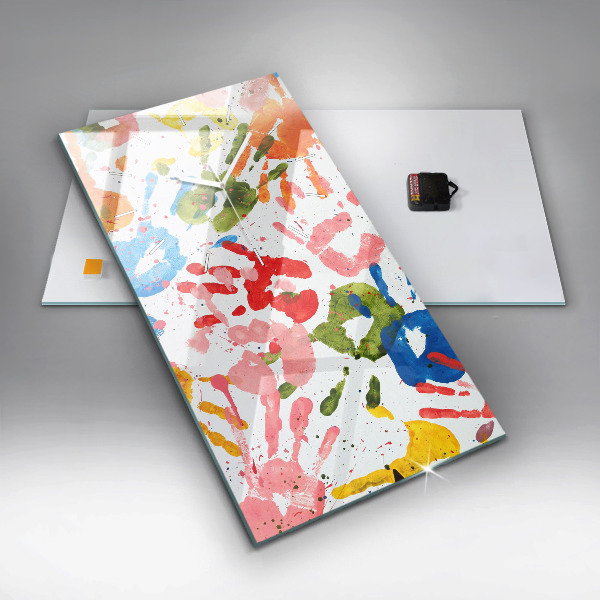 Modern vertical wall clock Children's handprints