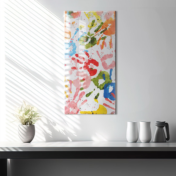 Modern vertical wall clock Children's handprints