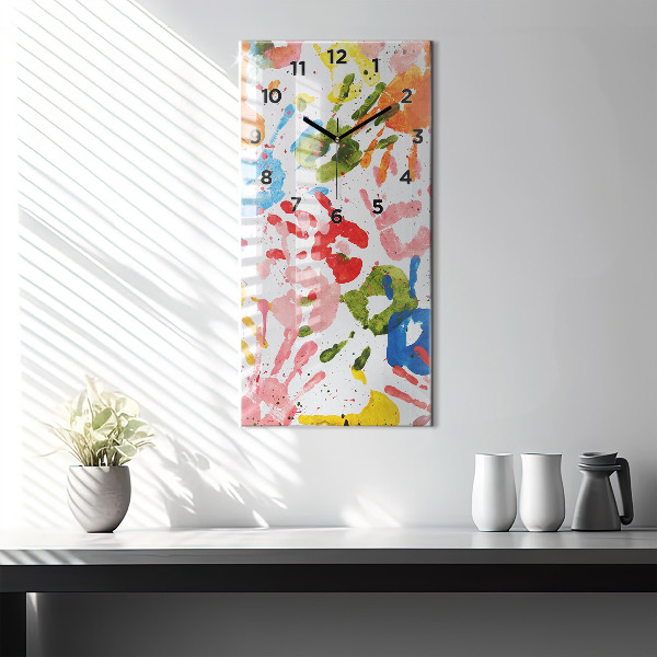 Modern vertical wall clock Children's handprints