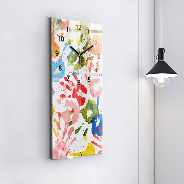 Modern vertical wall clock Children's handprints