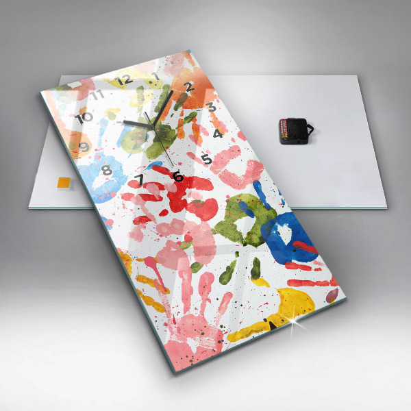 Modern vertical wall clock Children's handprints