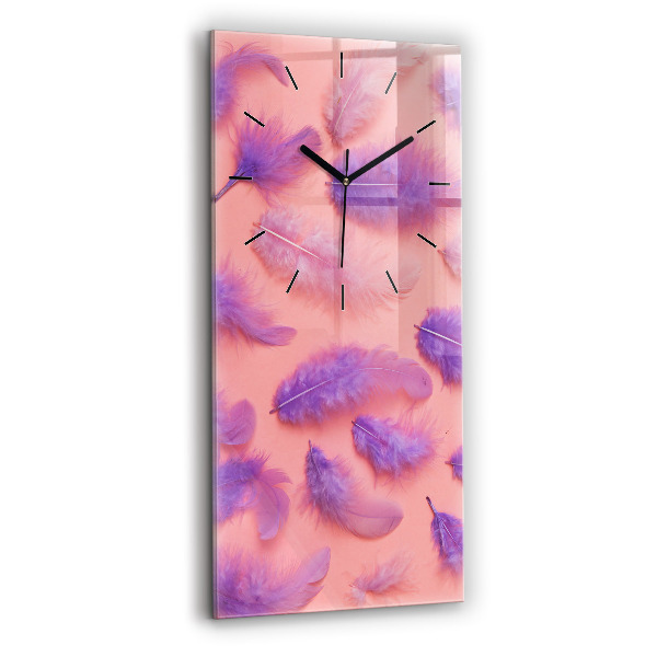 Modern vertical wall clock Colorful feathers