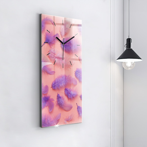 Modern vertical wall clock Colorful feathers