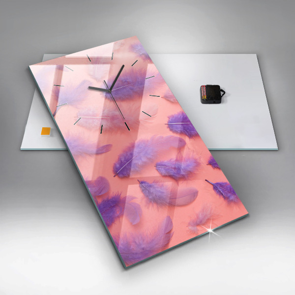 Modern vertical wall clock Colorful feathers