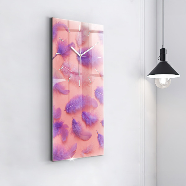 Modern vertical wall clock Colorful feathers