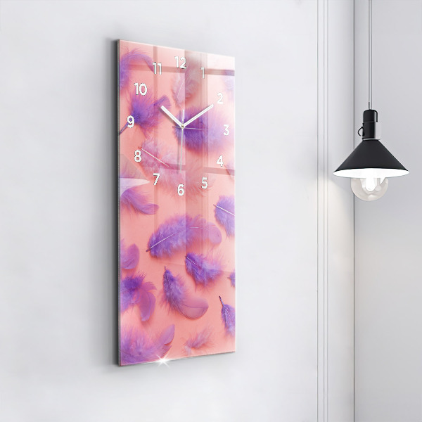 Modern vertical wall clock Colorful feathers