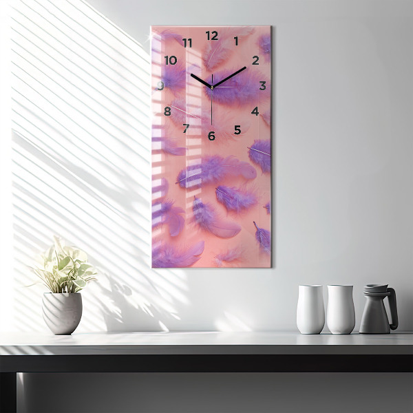 Modern vertical wall clock Colorful feathers
