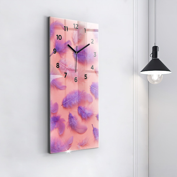 Modern vertical wall clock Colorful feathers