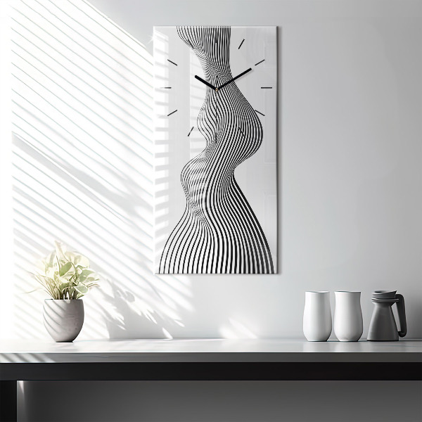 Modern vertical wall clock Black and white art