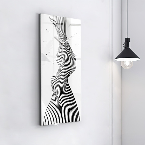 Modern vertical wall clock Black and white art