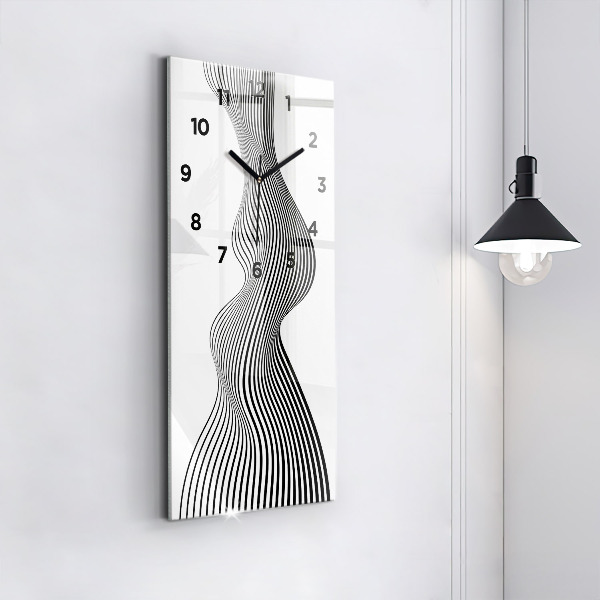 Modern vertical wall clock Black and white art