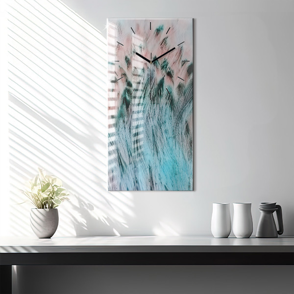 Modern vertical wall clock Colorful feathers