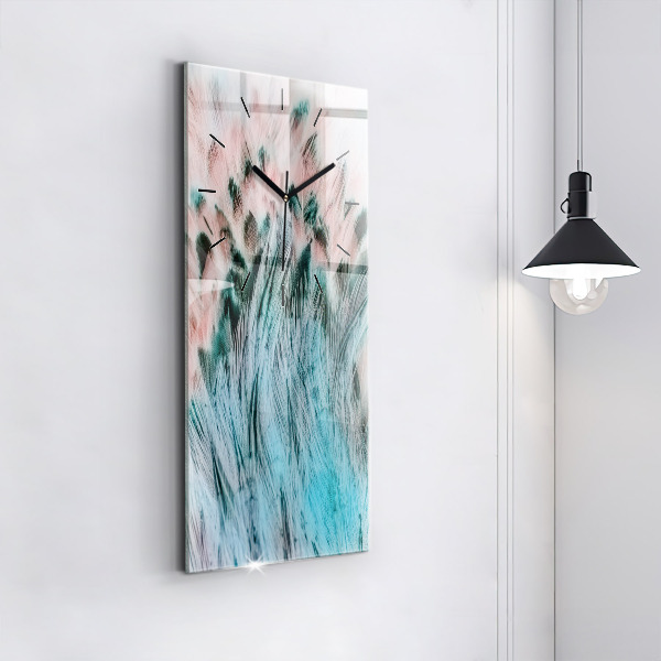 Modern vertical wall clock Colorful feathers