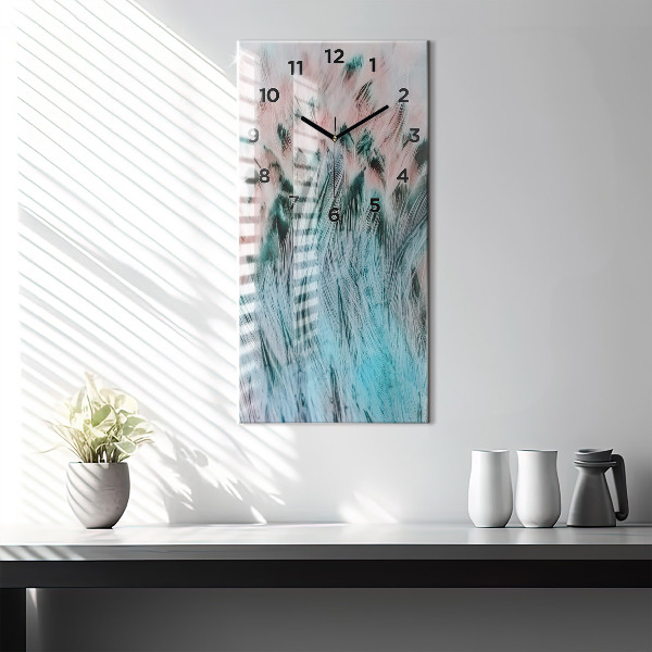 Modern vertical wall clock Colorful feathers