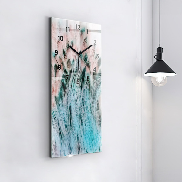 Modern vertical wall clock Colorful feathers
