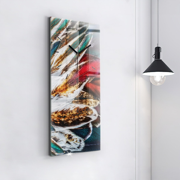 Modern vertical wall clock Light brown bird feathers