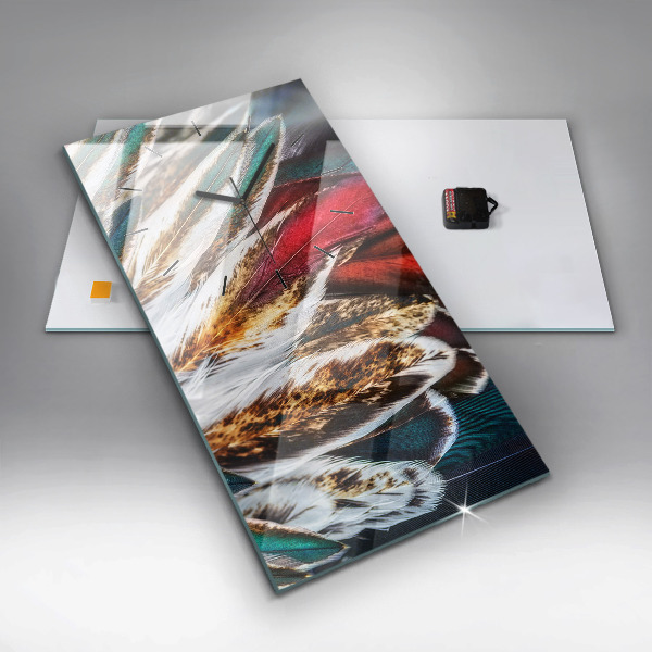 Modern vertical wall clock Light brown bird feathers