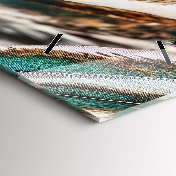 Modern vertical wall clock Light brown bird feathers